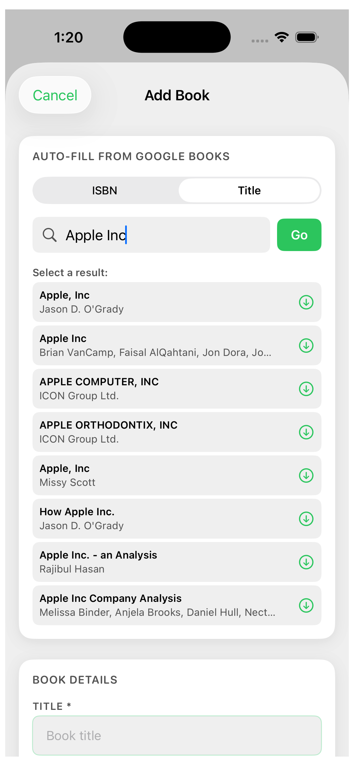 Add book with Google Books search