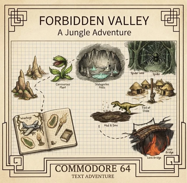 Cover made for the modern Commodore 64 re-creation of Forbidden Valley