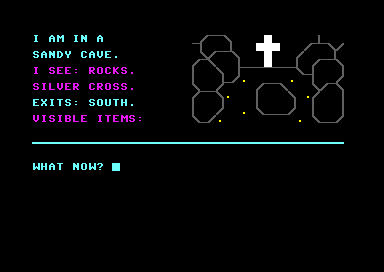 A sandy cave, with a silver cross