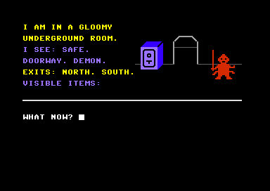A gloomy underground room, with a safe and a demon